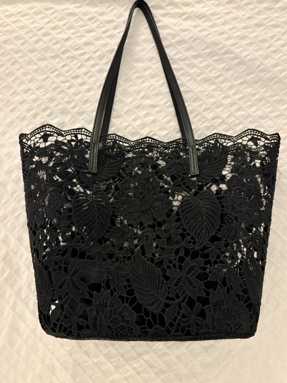 Handcrafted Black Floral Lace Tote Bag
